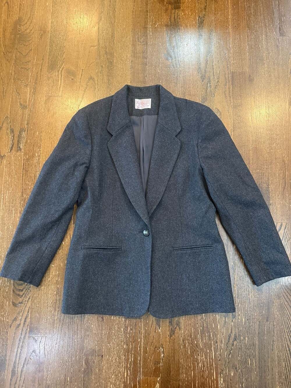 Petite Pendleton Vintage Women's Charcoal Grey 100% Virgin Wool 1 Button Blazer